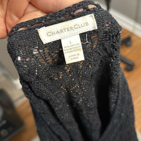 Charter Club Black crocheted maxi length Cardigan - Picture 5 of 9